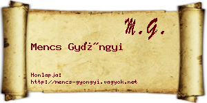 Mencs Gyöngyi névjegykártya